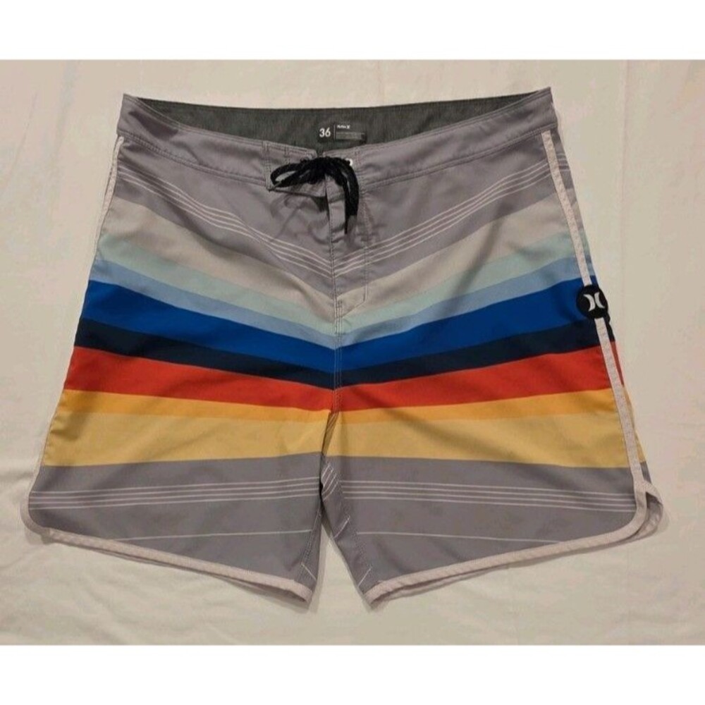 Hurley Phantom men's board shorts 36 Wolf Grey Multi Stripe Swim Surf Trunks